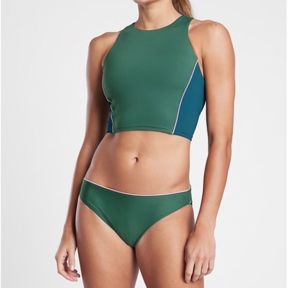 ATHLETA COLORBLOCK Crop Bikini Top D-DD Swim Medium Green - Picture 14 of 14